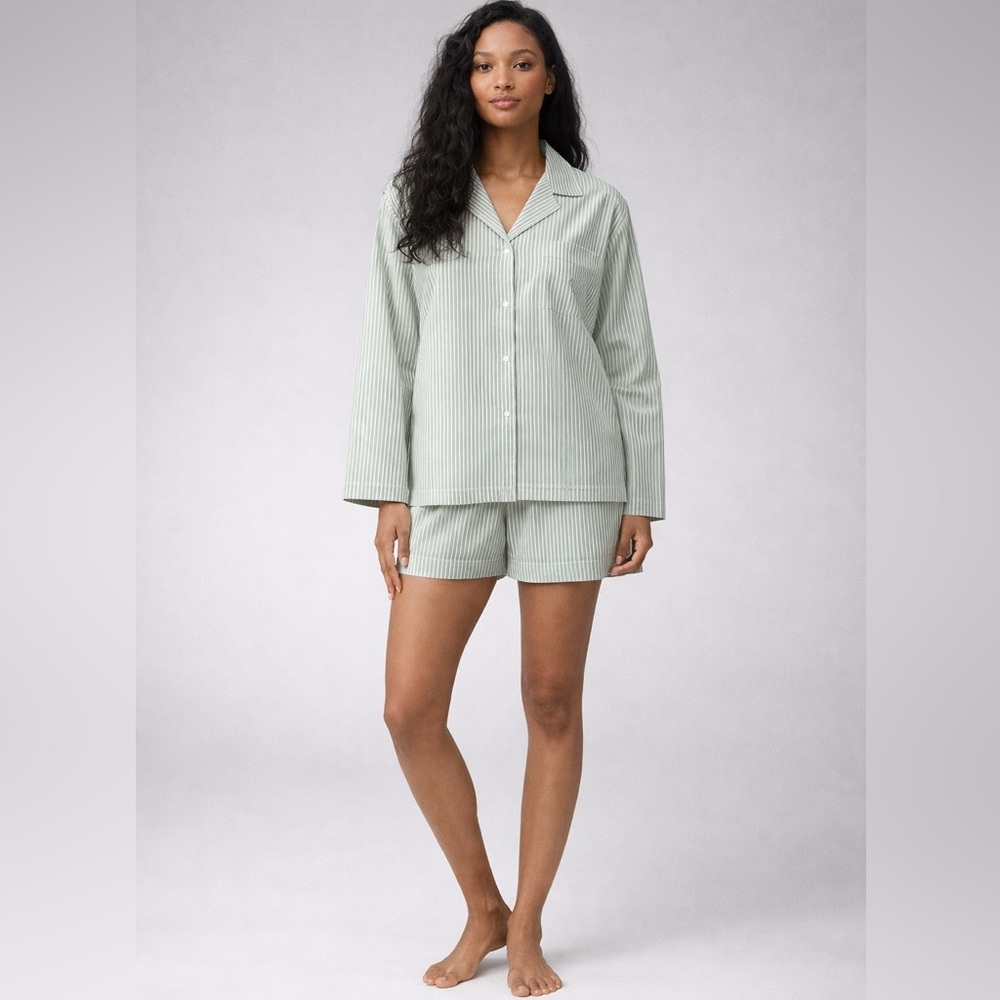 Airelles French Green White Stripe Cotton Pajama Set Shorts Sz S